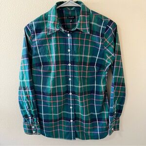 Talbots Plaid Button Down Shirt Womens XS Extra Small Green Blouse Top Festive
